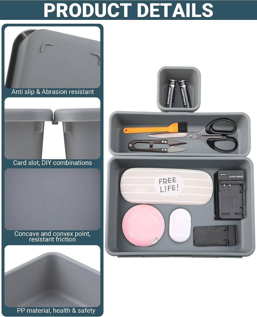 Schubladen Organizer 8er Set Kunststoff fuer Kueche Bad Buero Schreibtisch