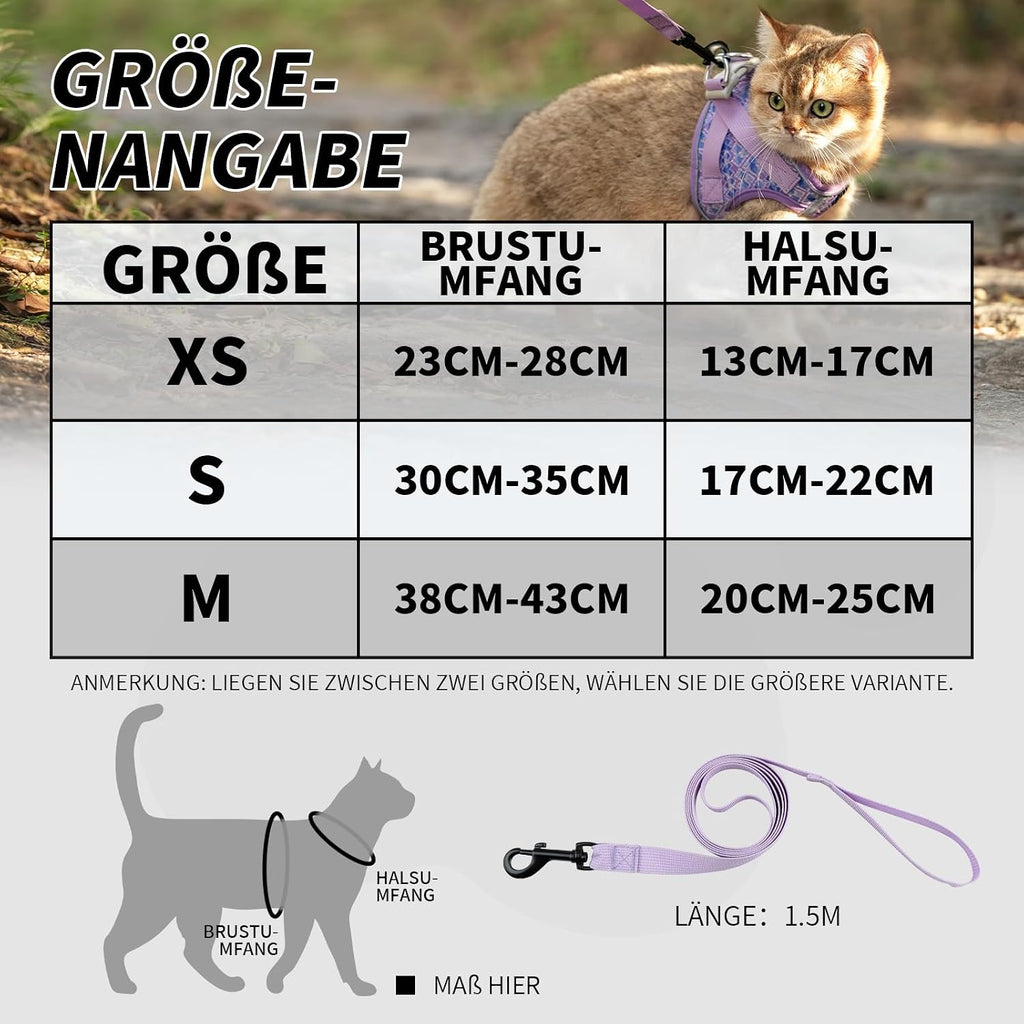 Arblina Katzengeschirr weich atmungsaktiv mit Reflektor und Leine in mehreren Farben