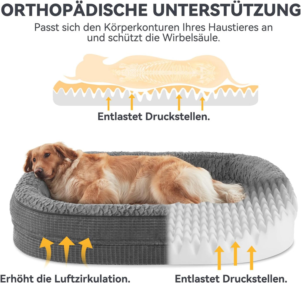 Orthopaedisches Hundebett mit Nackenrolle fuer mittelgrosse Hunde 15cm-19cm