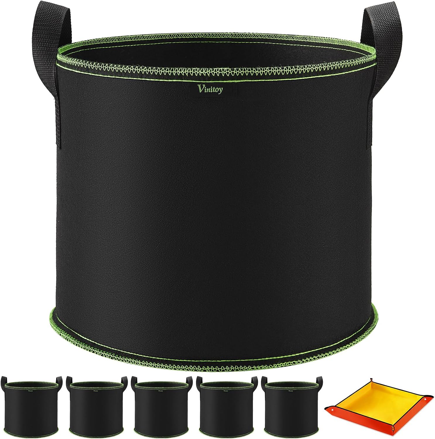 5er Set Stofftopf Vlies Grow Bag mit Griffen + 100×100 cm Pflanzmatte -6