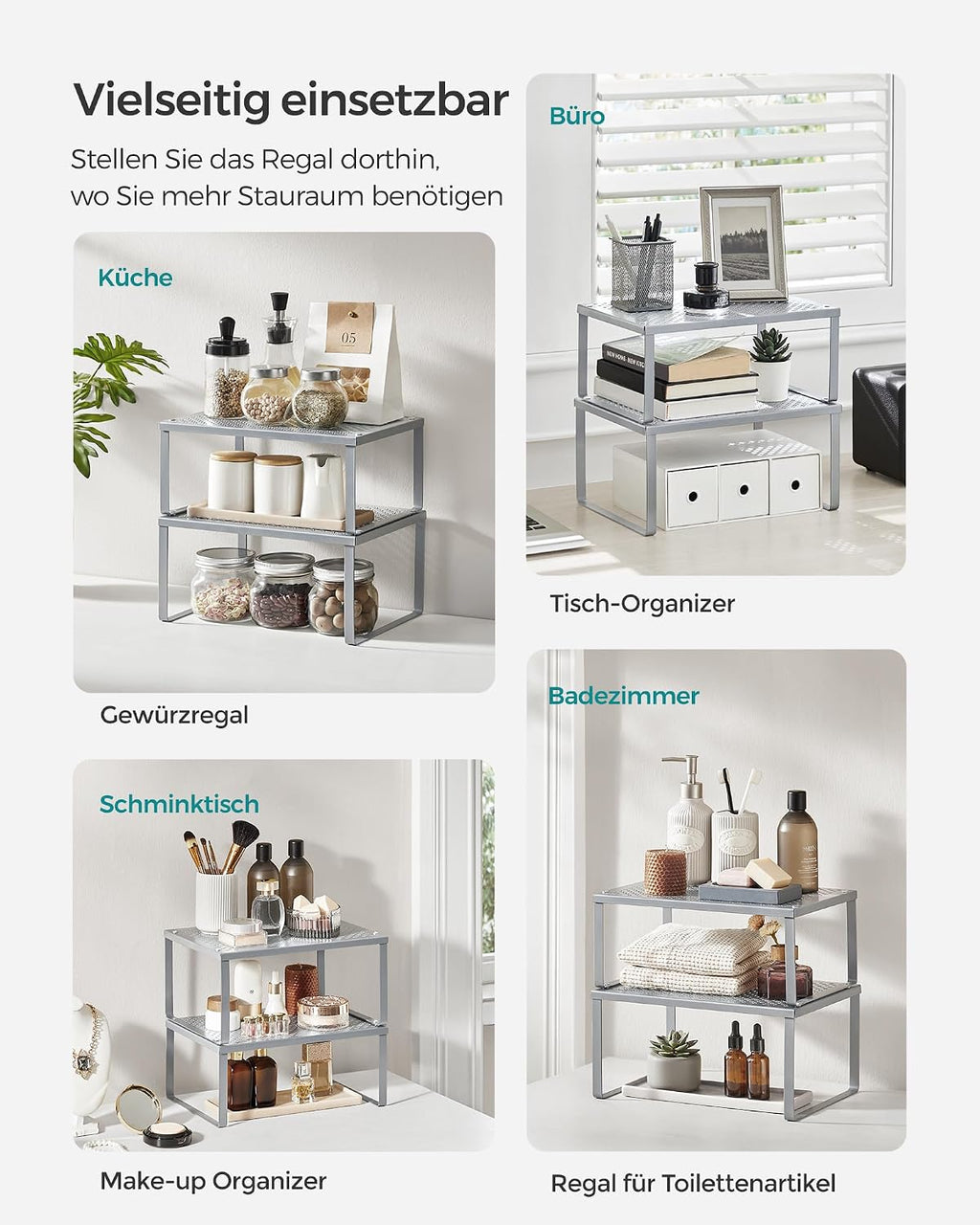 Gewuerzregal 2er Set stapelbar Weiss Kuechen Organizer 32cm-40cm