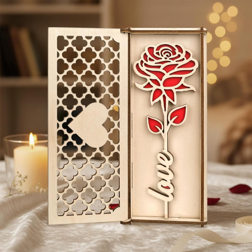 Love Holzrose rot Geschenk fuer Frauen Valentinstag Geburtstag