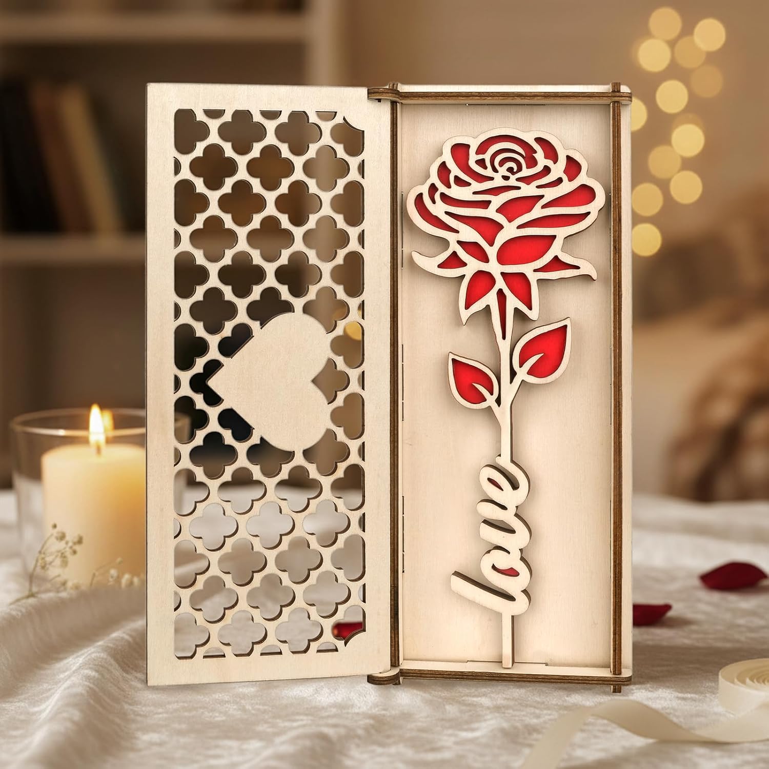 Love Holzrose rot Geschenk fuer Frauen Valentinstag Geburtstag