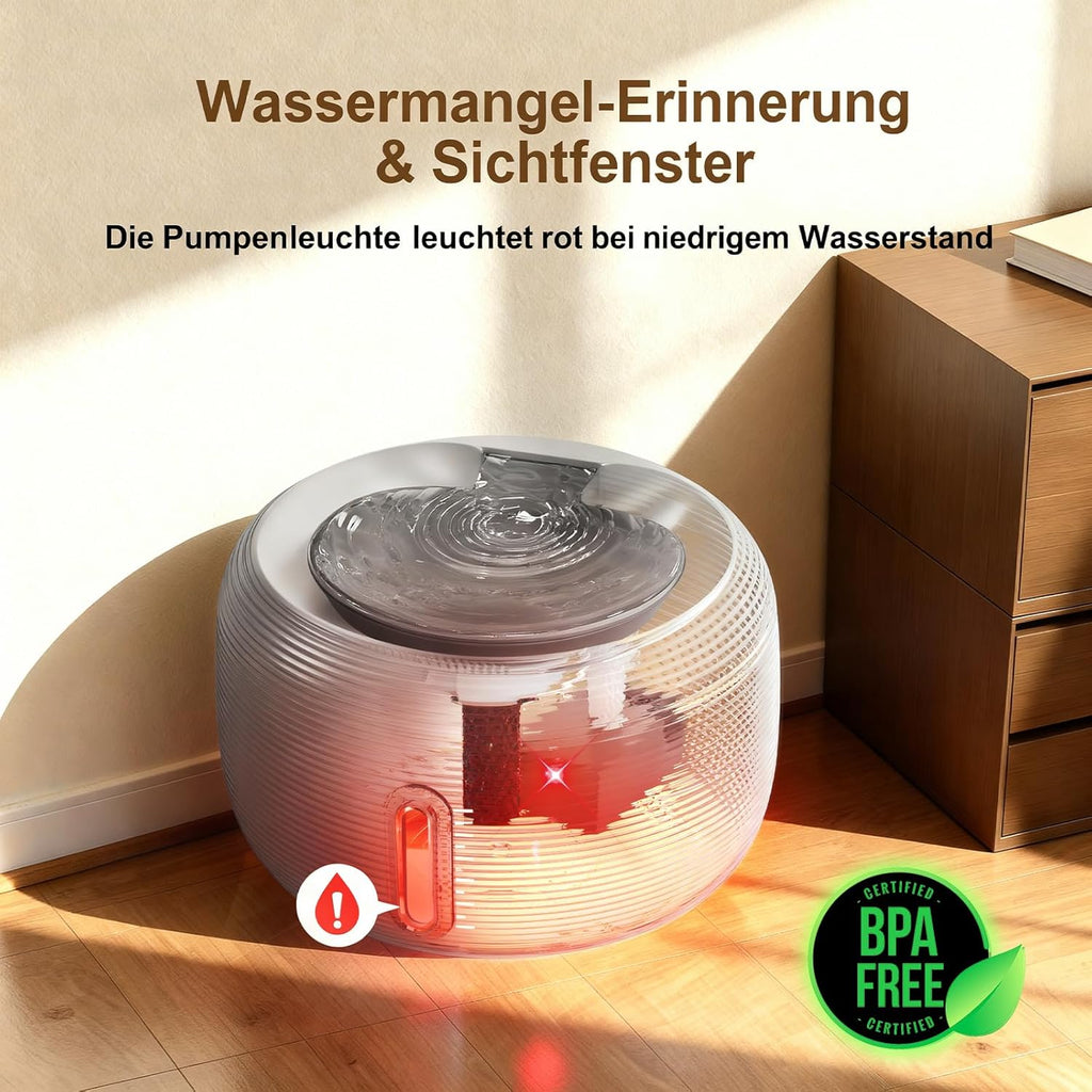 SIBAYS Katzen Trinkbrunnen mit leisem 25 dB Pumpenmotor, LED, Aktivkohlefi