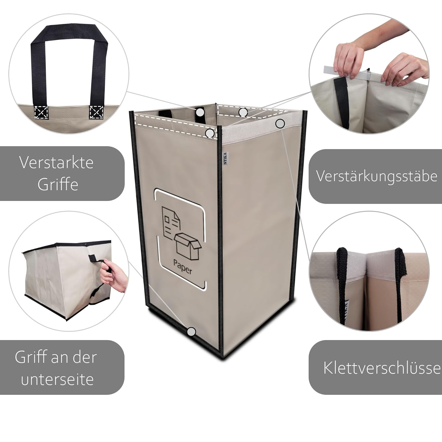 Muelltrennsystem 3-fach schwarz - Recycling Abfallsortierer 3x Behaelter