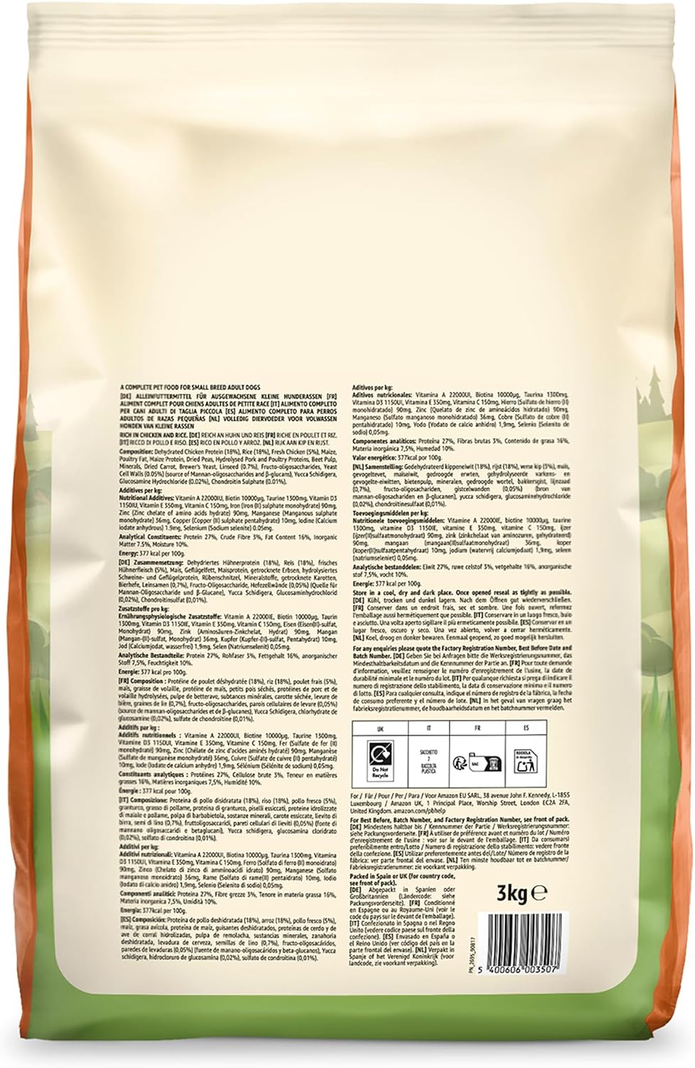 Hundefutter Adult kleines Rassen 3 kg Trockenfutter mit Huhn & Reis