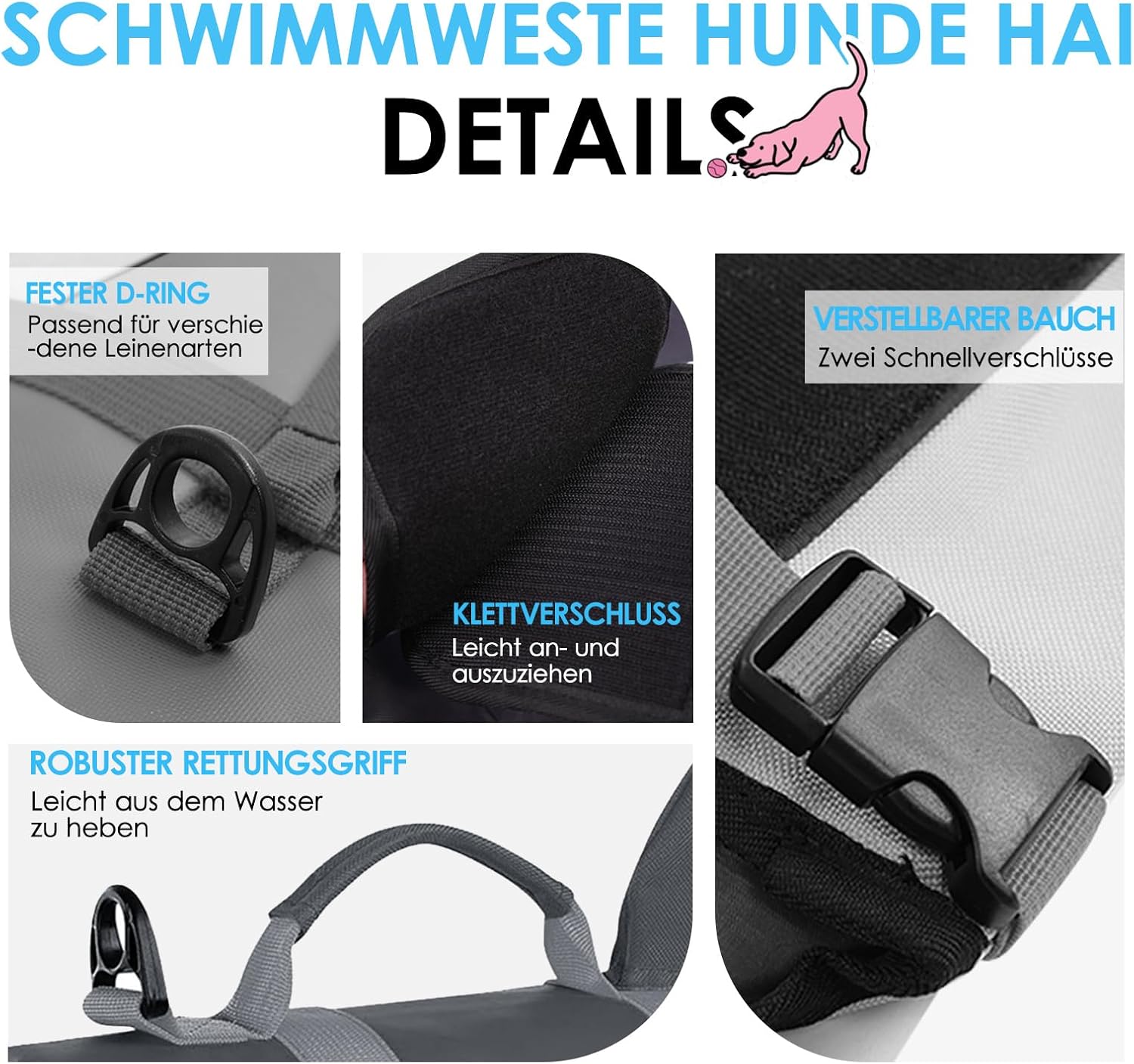 AOFITEE Hundeschwimmweste klein verstellbar mit Griff Ripstop Blau S