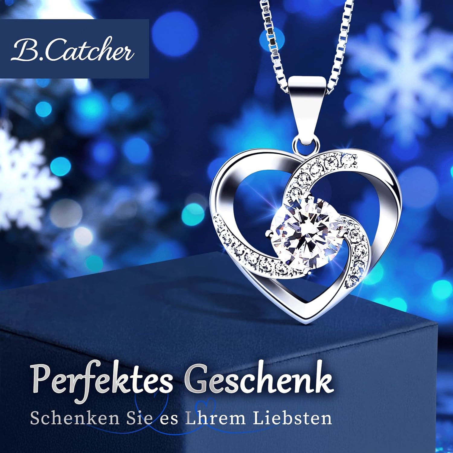 Halskette Damen Silber 925 Herzanhaenger 45 cm Schmuck Geschenk fuer Frauen