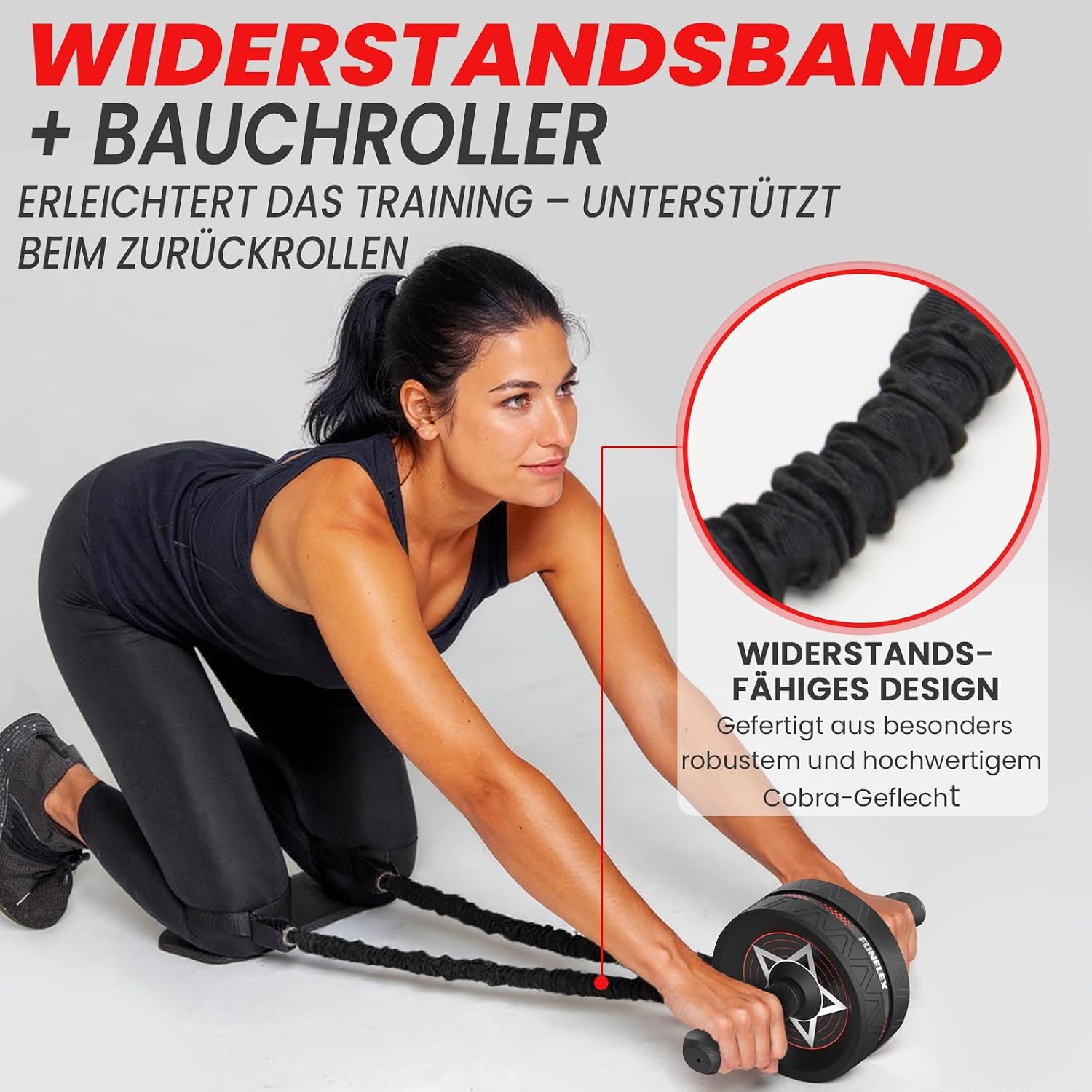 FunFlex Bauchroller Bauchmuskeltrainer Set fuer Zuhause Ganzkoerpertraining