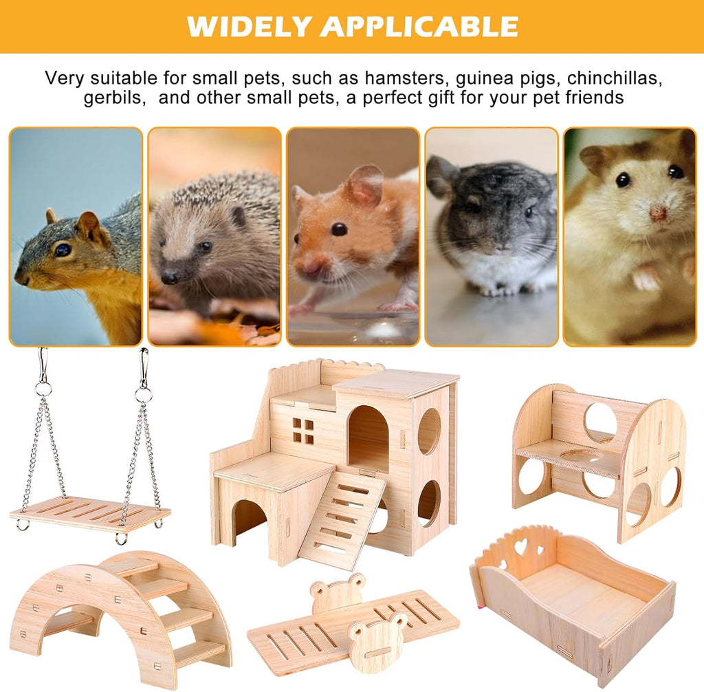6x Hamster Holzspielzeug Set Haus Brücke Wippe Käfigzubehör