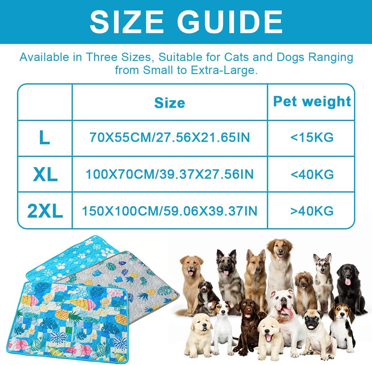 Selbstkuehlende Kuehlmatte fuer Hund & Katze 100x70 cm Grau - Outdoor/Auto/Innen