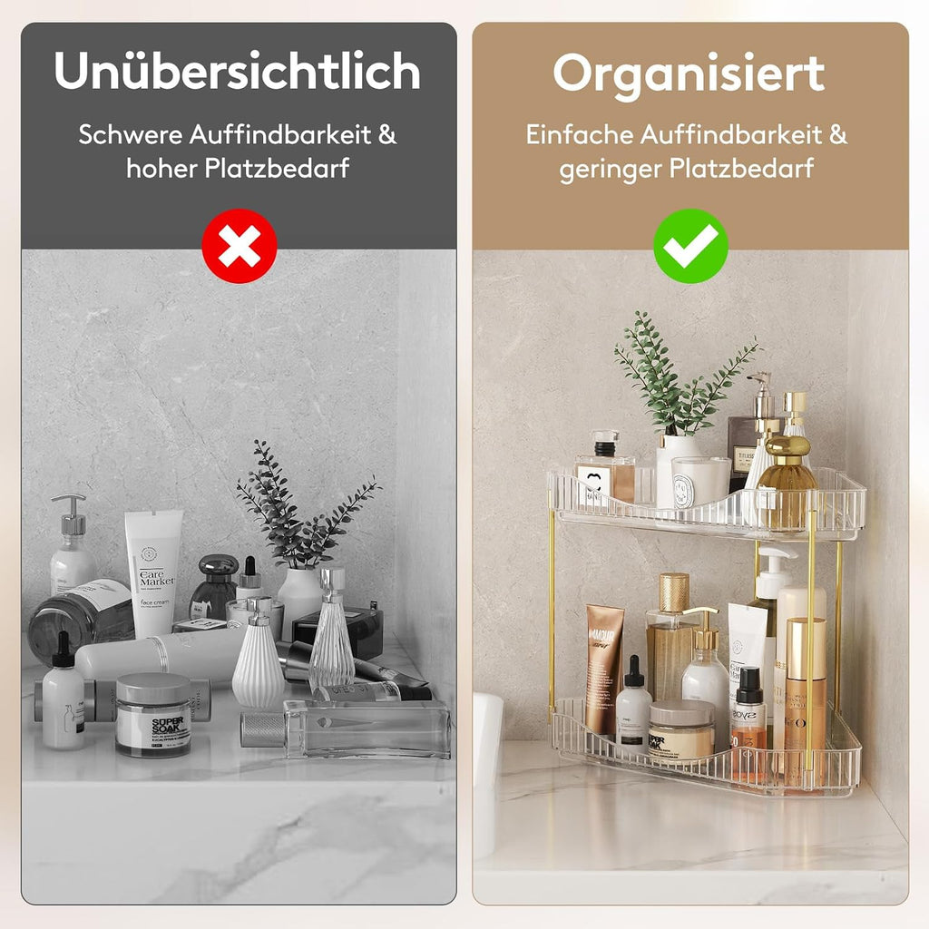 Lifewit 2-stufiger Eck-Organizer transparent fuer Schminktisch Bad