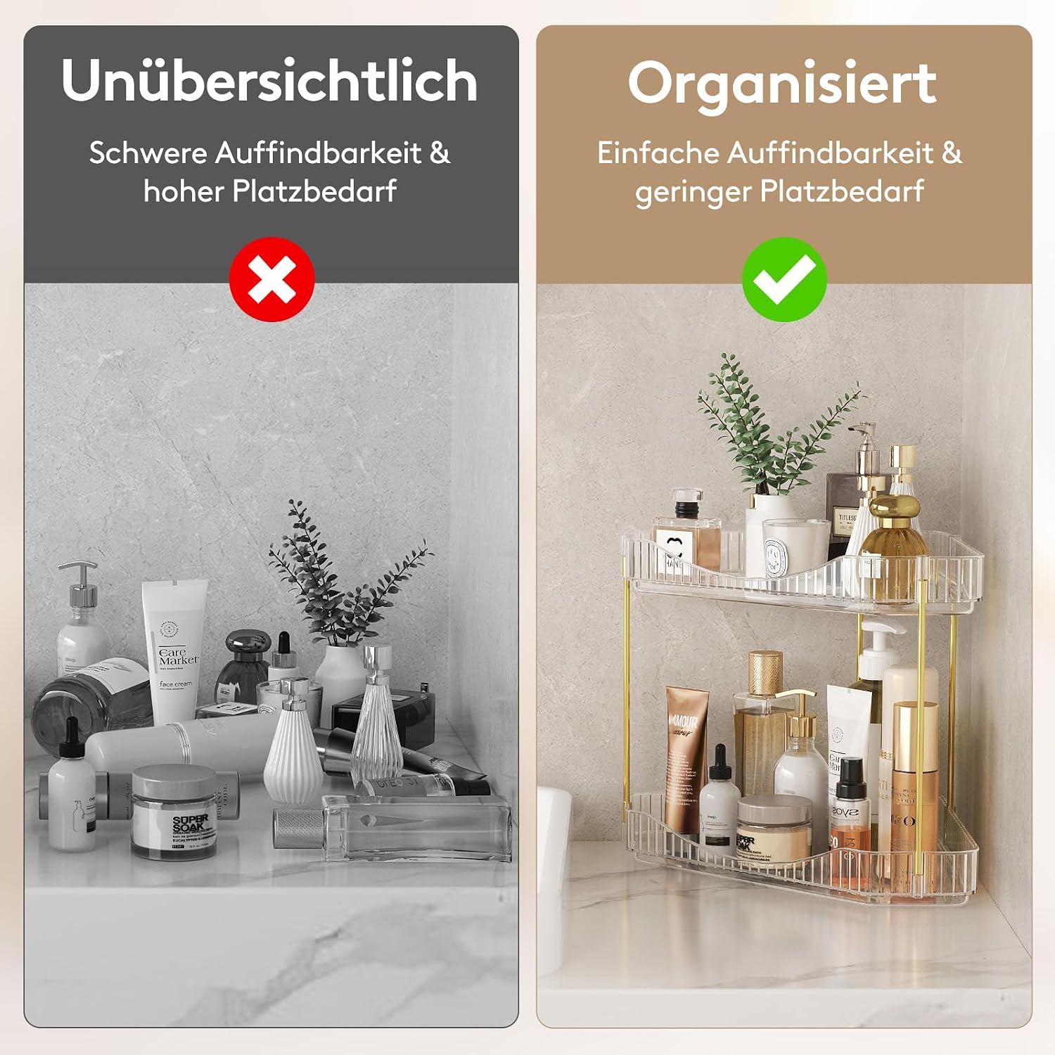 Lifewit 2-stufiger Eck-Organizer transparent fuer Schminktisch Bad