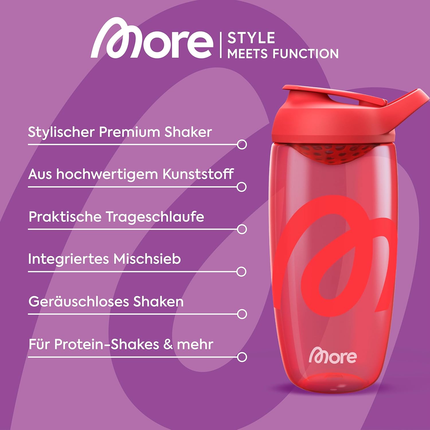 MORE Shaker 700 ml lila mit Mischsieb Trageschlaufe ECOZEN Kunststoff
