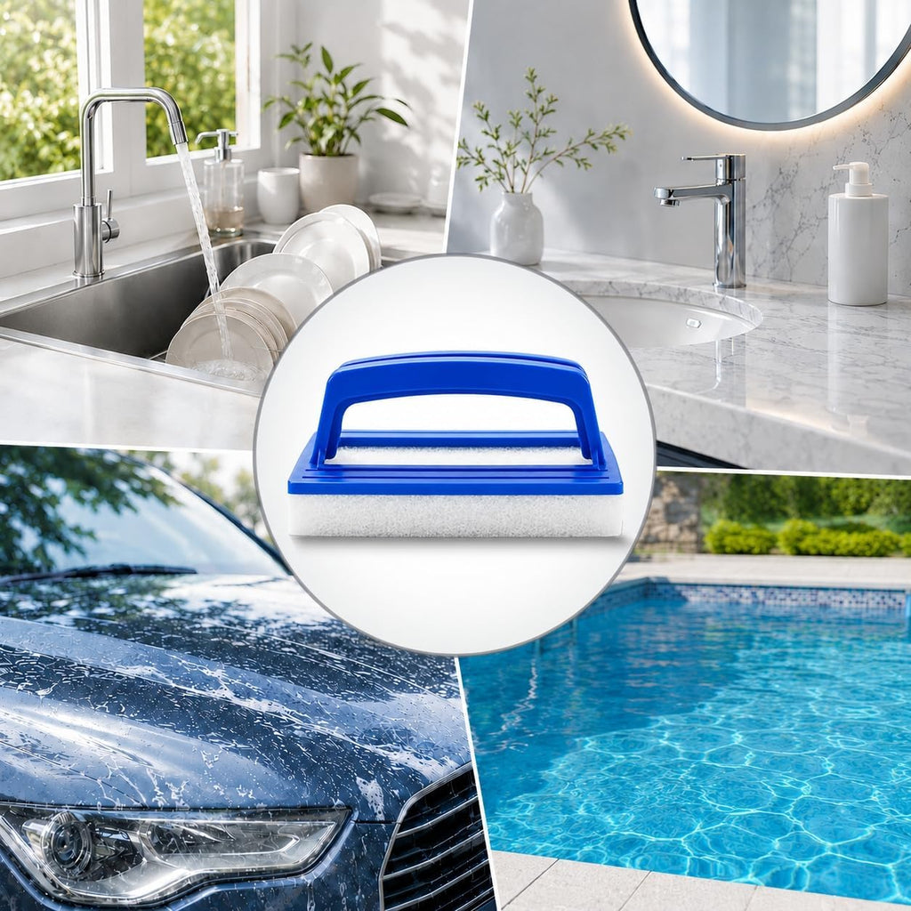 2er Set Poolrand-Schwamm mit Griff Blau - Reiniger fuer Pool, Spa, Badewanne