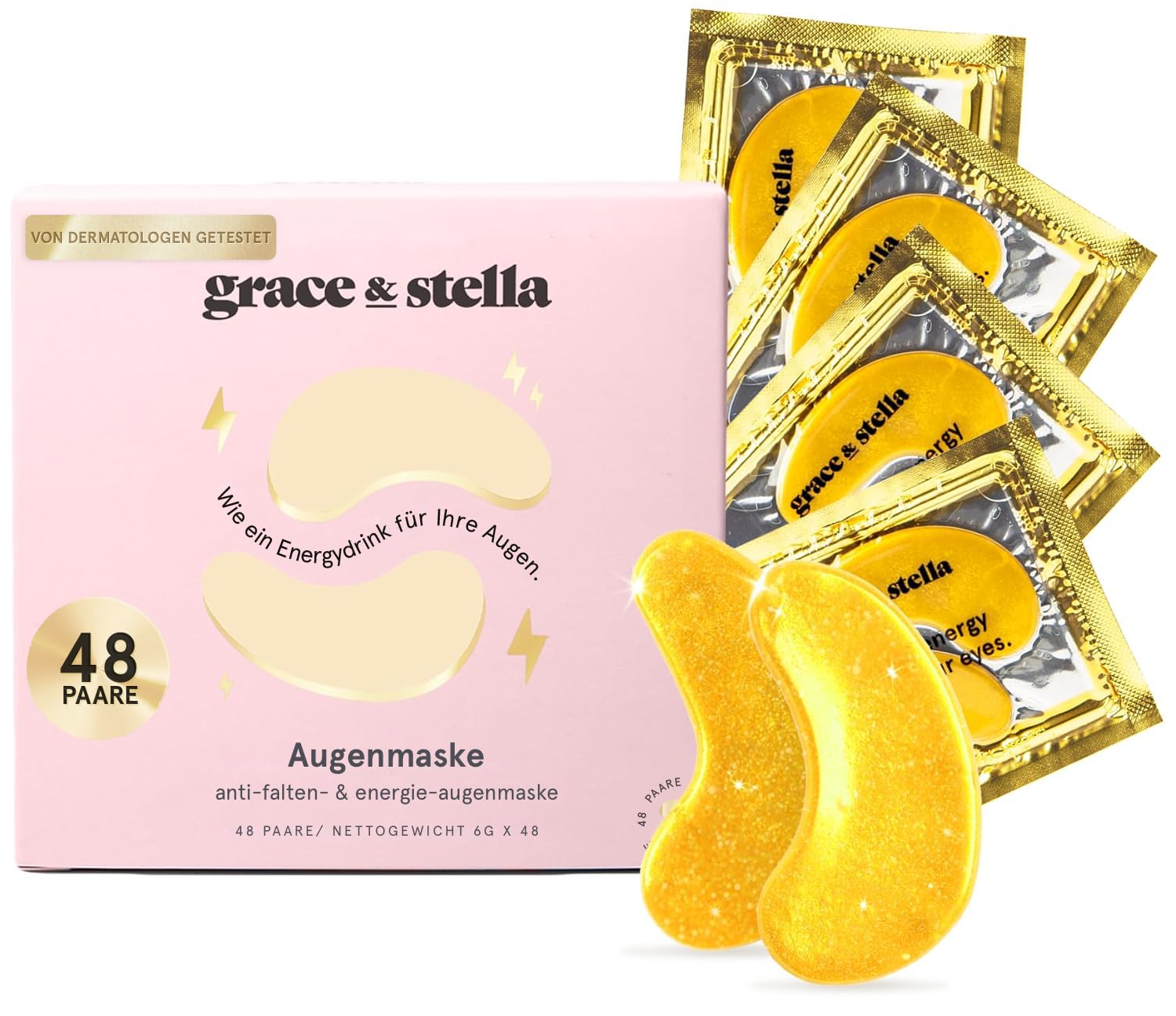 Grace & Stella Gel Augenpads 48 Paare gegen Augenringe Traenensaecke Falten