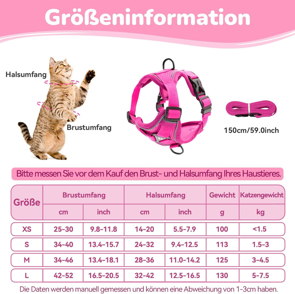 Katzengeschirr ausbruchsicher verstellbar mit Leine Gr. XS-L Blau