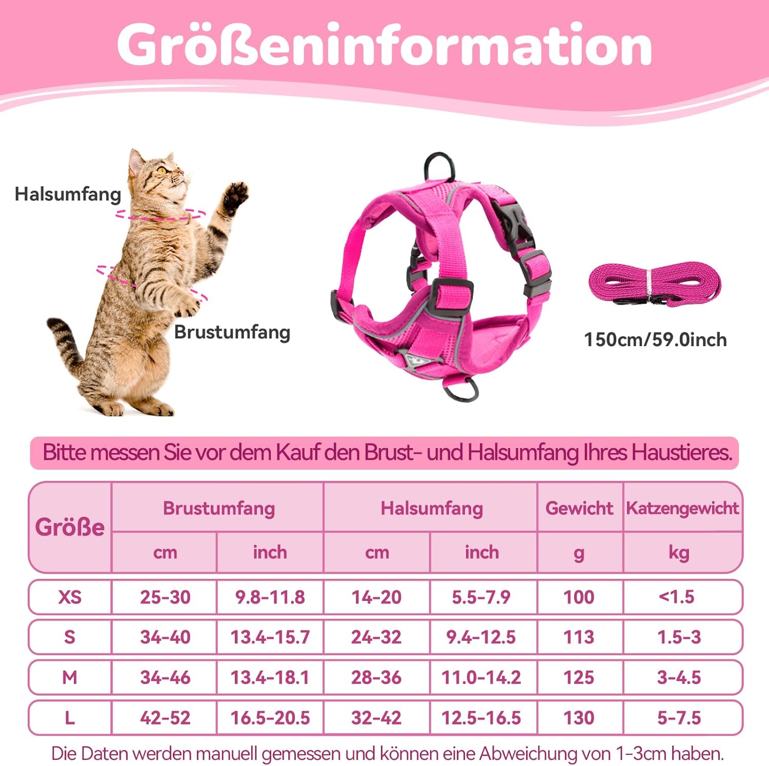 Katzengeschirr ausbruchsicher verstellbar mit Leine Gr. XS-L Blau