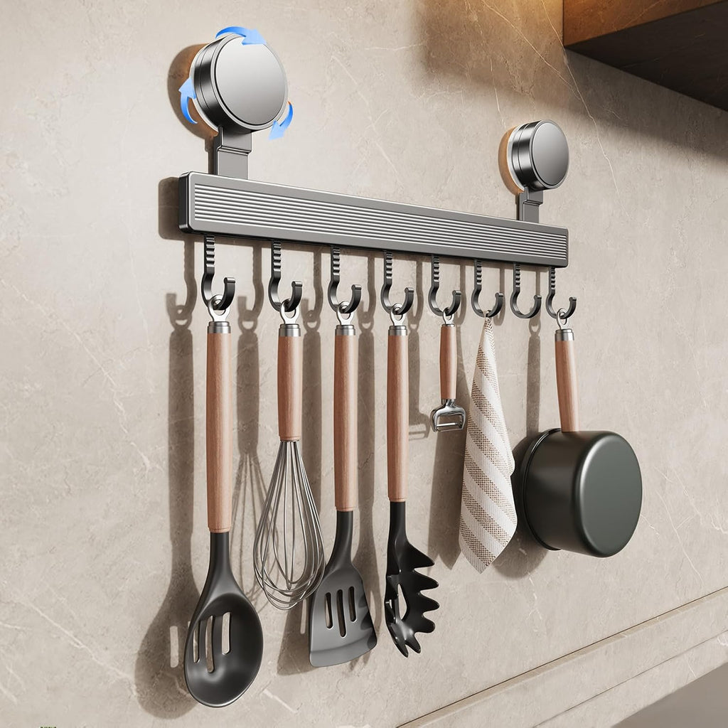 Hakenleiste 40 cm mit 8 Saugnapf-Haken fuer Kueche ohne Bohren