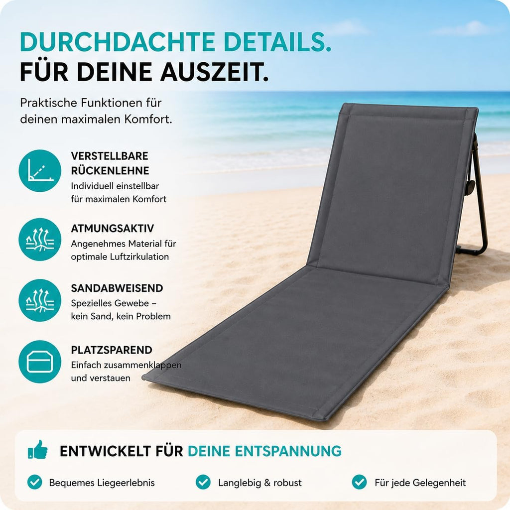 Intimo Living Strandliege klappbar verstellbar 152x51 cm Grau mit Tasche