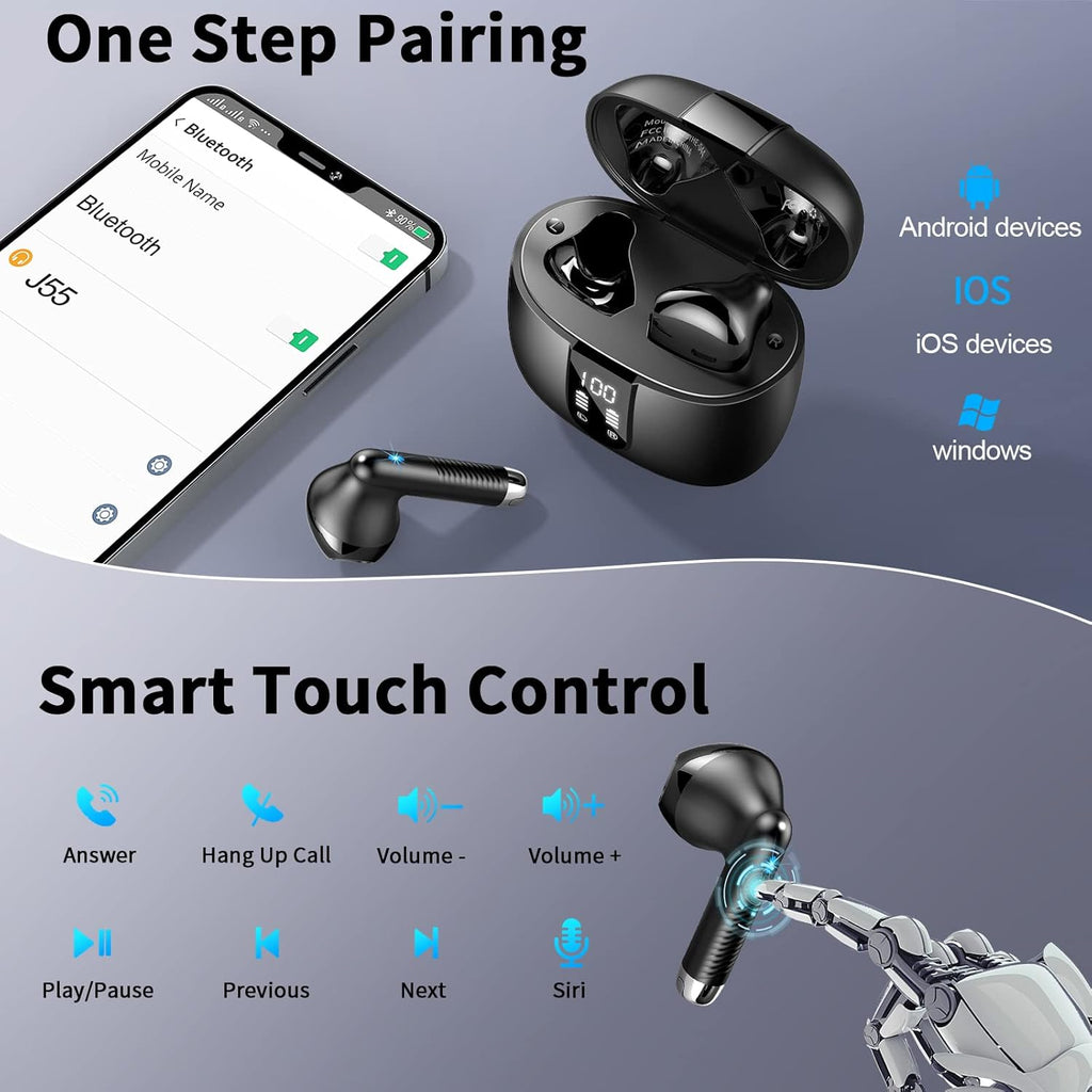 Bluetooth In-Ear Kopfhoerer 5.3 mit ENC Noise Cancelling, 48 Std. Akku