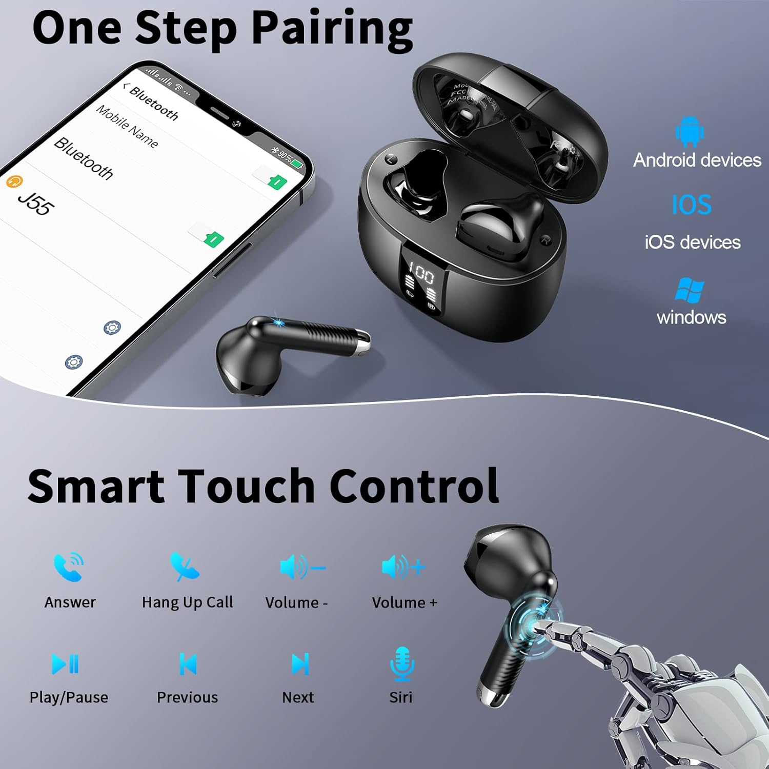Bluetooth In-Ear Kopfhoerer 5.3 mit ENC Noise Cancelling, 48 Std. Akku
