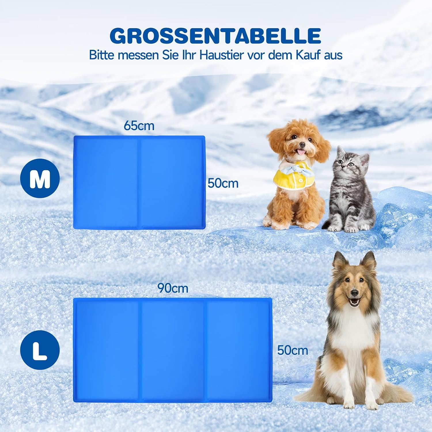 DONWEI Kuehlmatte 65x50 cm fuer Hunde und Katzen selbstkuehlend faltbar