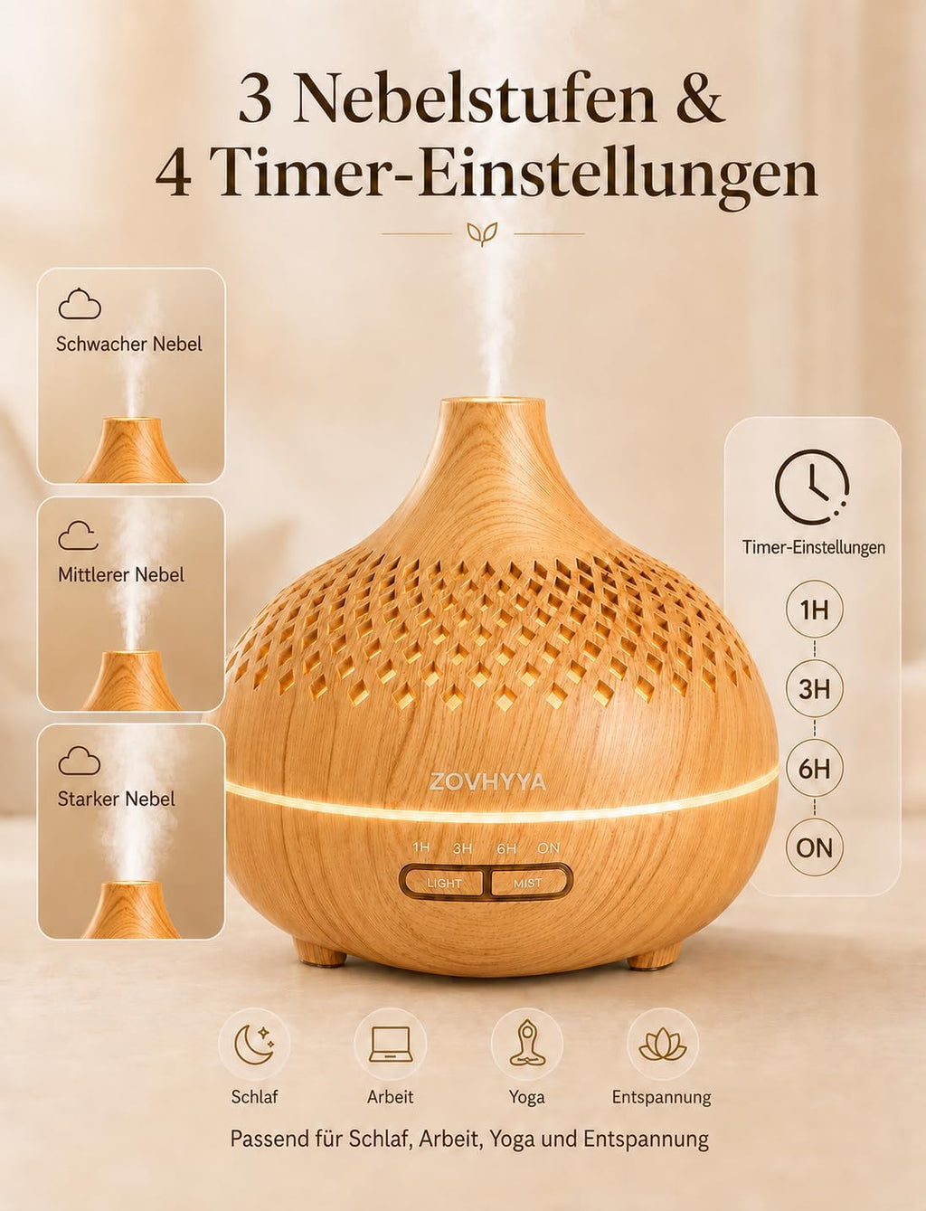 Aroma Diffuser 500 ml Duftdiffusor Set mit Fernbedienung LED Timer