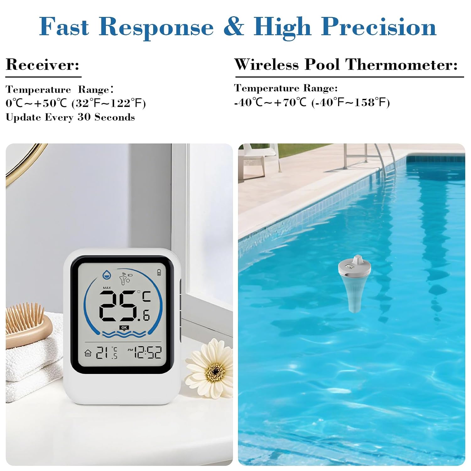 Digitales Funk-Poolthermometer schwimmend IP68 wasserdicht fuer Pool Teich Aquari