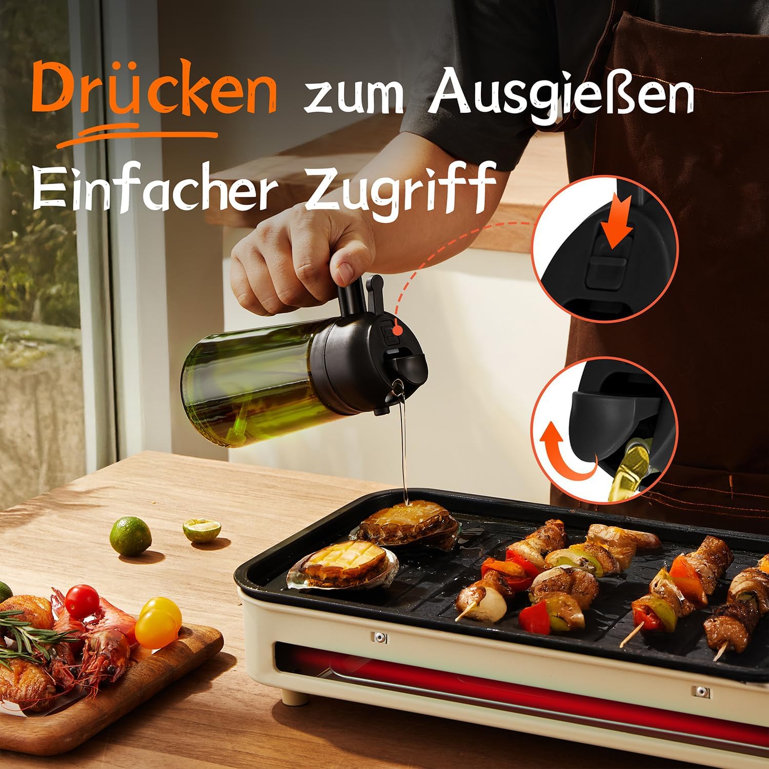 Oelsprueher lichtschuetzend Gruen 2-in-1 Oelspender und Spruehflasche