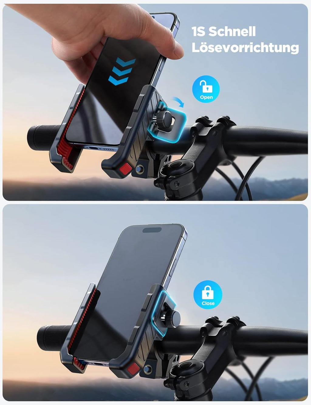 Fahrrad Handyhalterung mit Vibrationsdaempfer Schnellspanner universal
