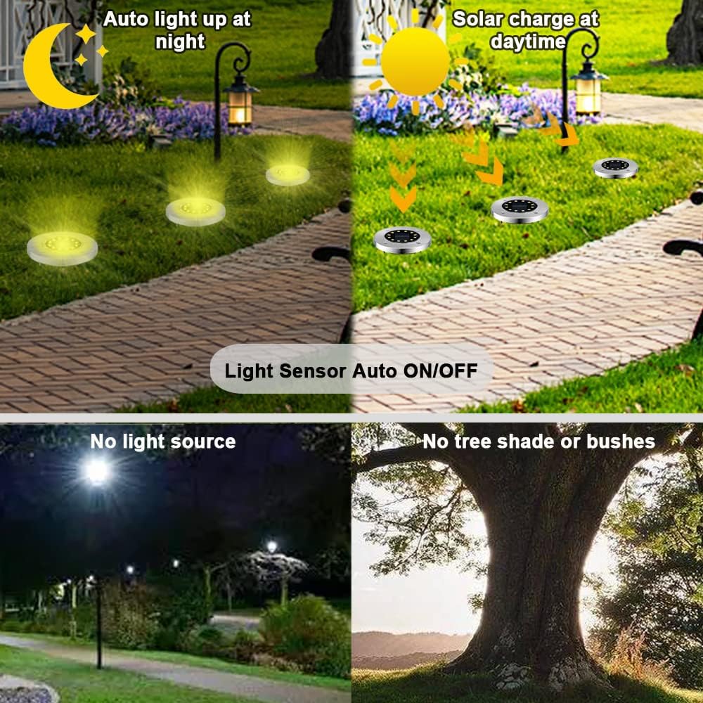 Bowfar Solar Bodenleuchten 12er Set 12 LEDs 3000K warmweiss wasserdicht
