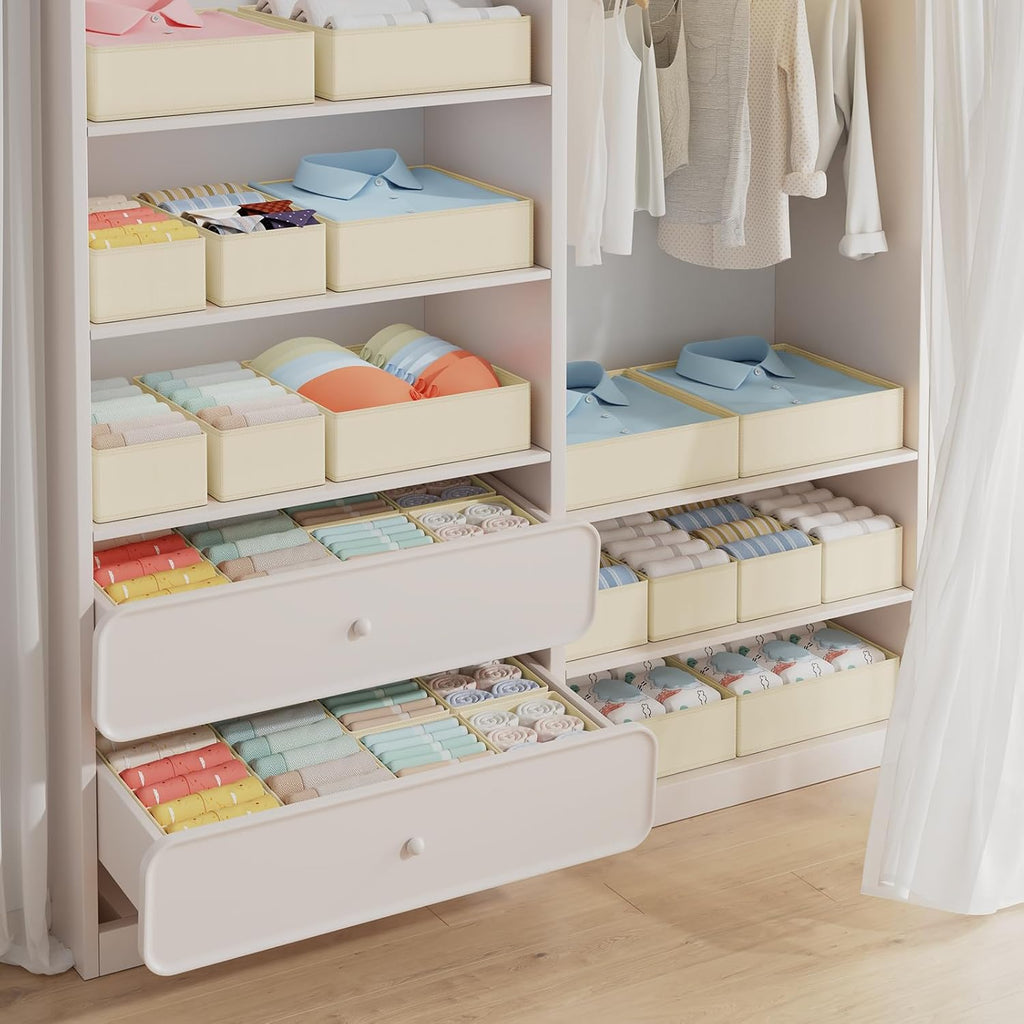 Kleiderschrank Organizer 12er Set faltbare Stoffboxen Beige