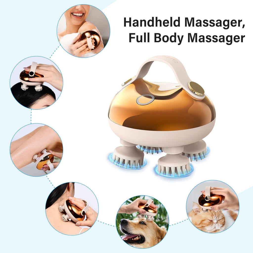 Arboleaf Kopf-Massagegeraet elektrisch IPX7 wasserdicht 8 Koepfe Gold
