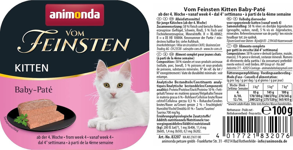 animonda Vom Feinsten Kitten Paté, Nassfutter fuer Kaetzchen, verschiedene So