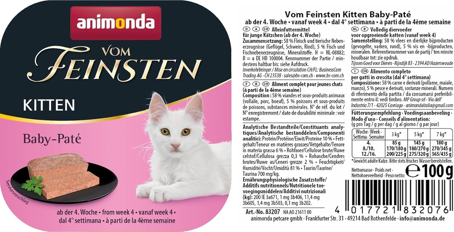 animonda Vom Feinsten Kitten Paté, Nassfutter fuer Kaetzchen, verschiedene So
