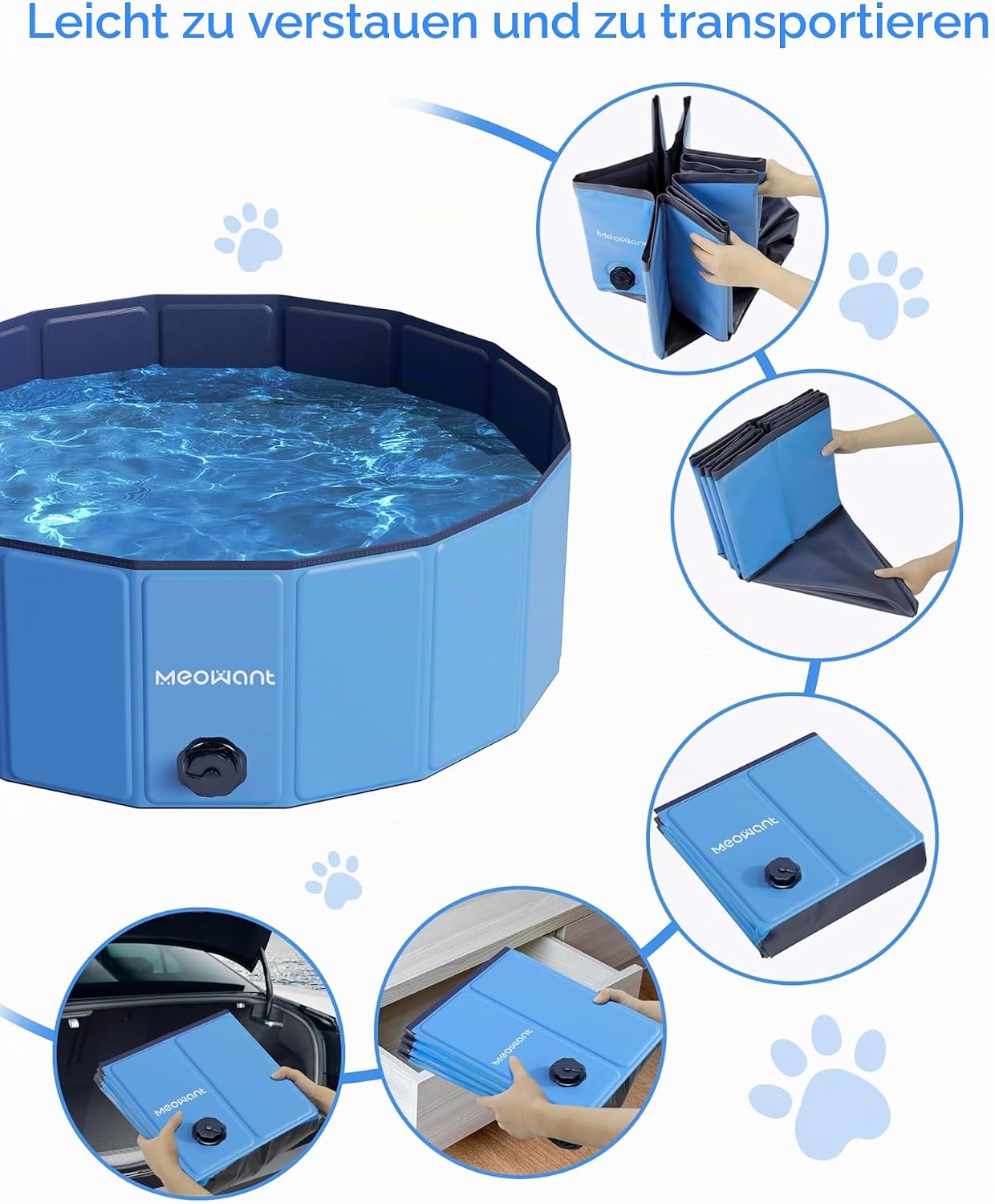 Meowant Hundepool faltbar 220x40 cm PVC extra gross rutschfest 30cm-40cm