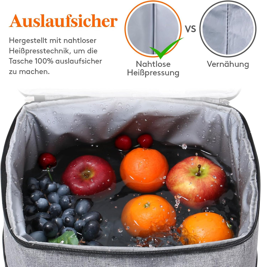 Lifewit Kuehltasche / 34 Dosen, isoliert, auslaufsicher, grau