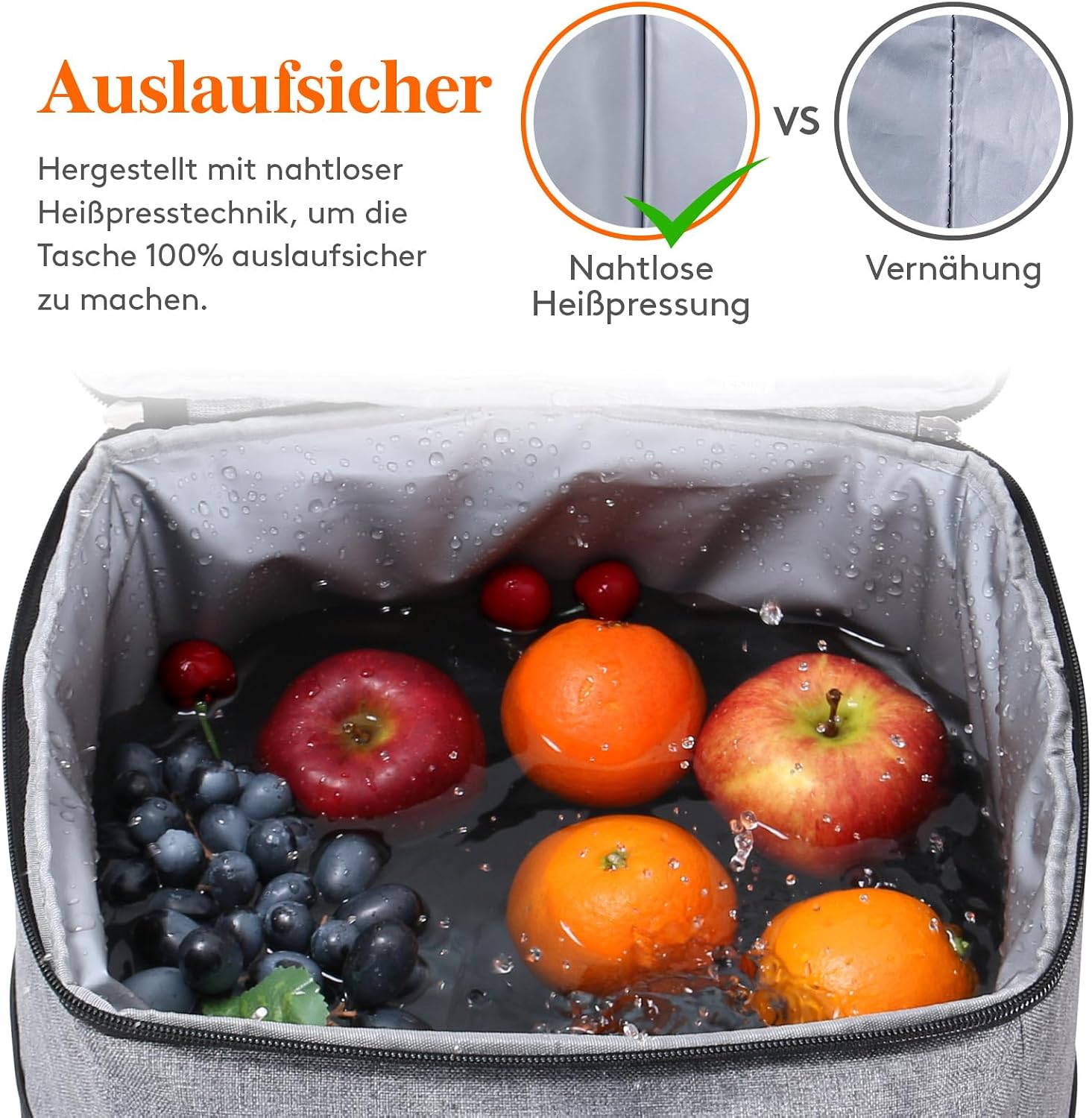 Lifewit Kuehltasche / 34 Dosen, isoliert, auslaufsicher, grau