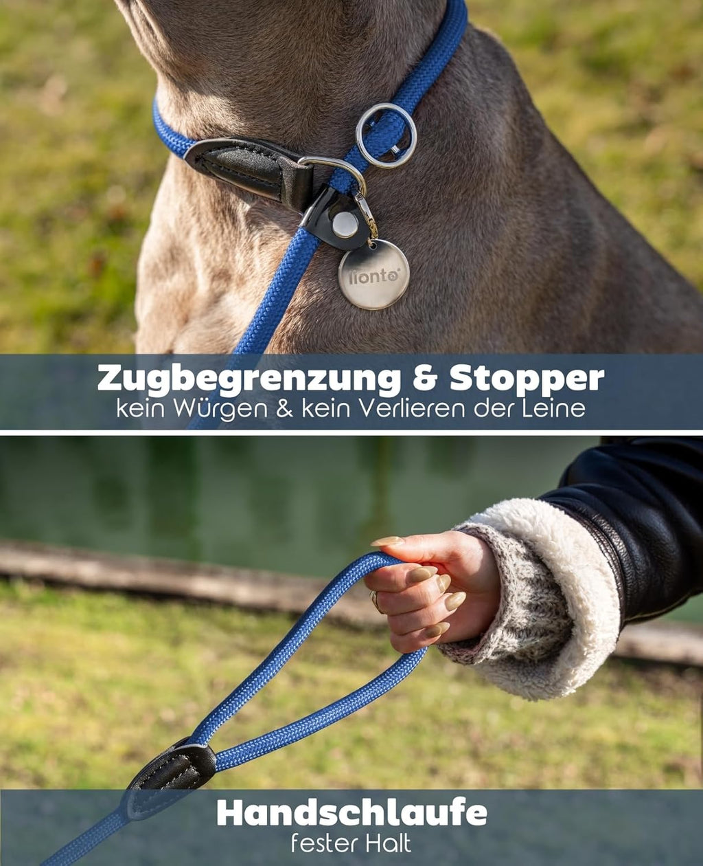 Lionto Retrieverleine vegan braun 120cm-170cm mit Zugstopp wetterfest