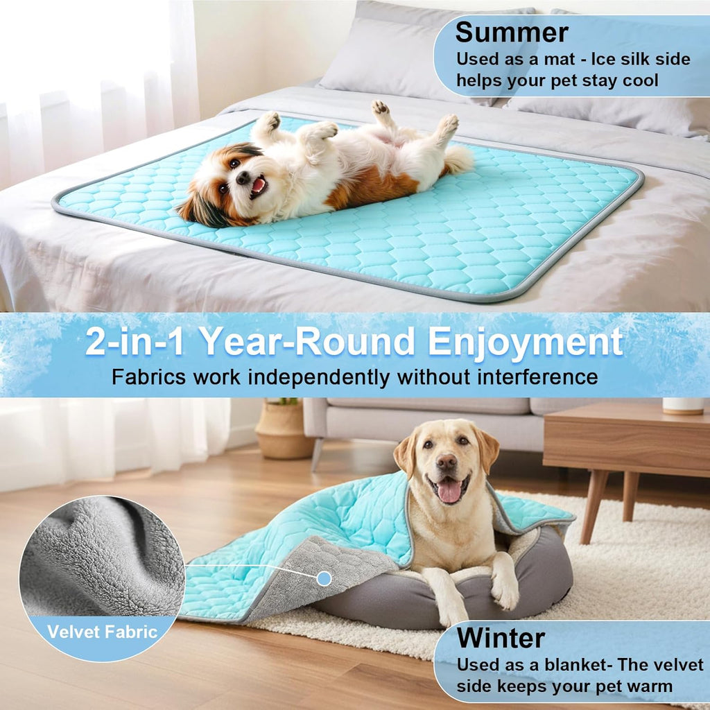 Vivifying Kuehlmatte fuer Hunde 101 x 76 cm wendbar mit Pluesch-Rueckseite