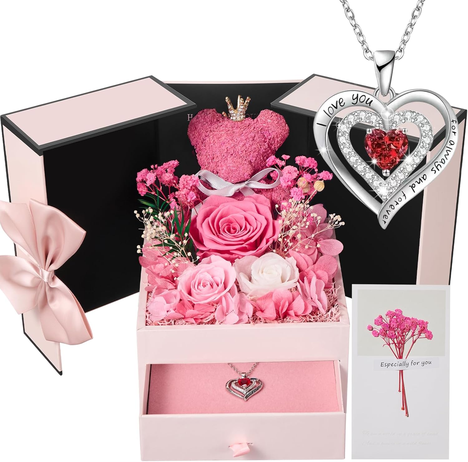 Ewige Rose mit Herz Halskette Damen Geschenk Infinity Rose Moosbett