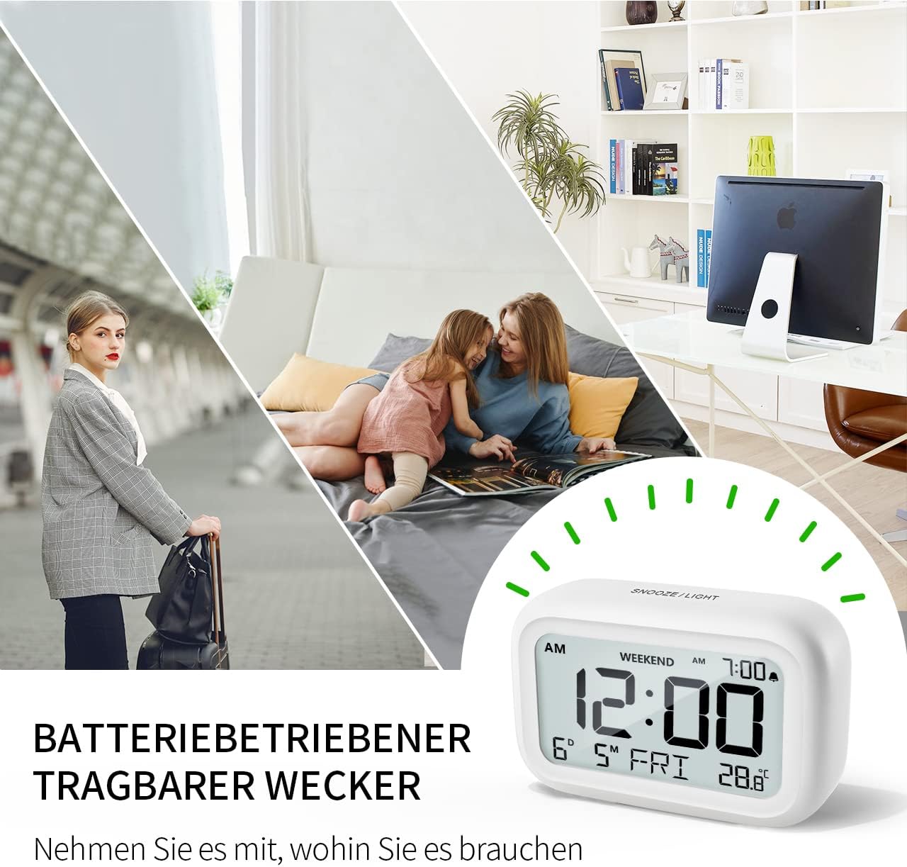 DOOMAY Digitaler Wecker LCD mit Snooze Wochenendmodus Batterie Nachttisch