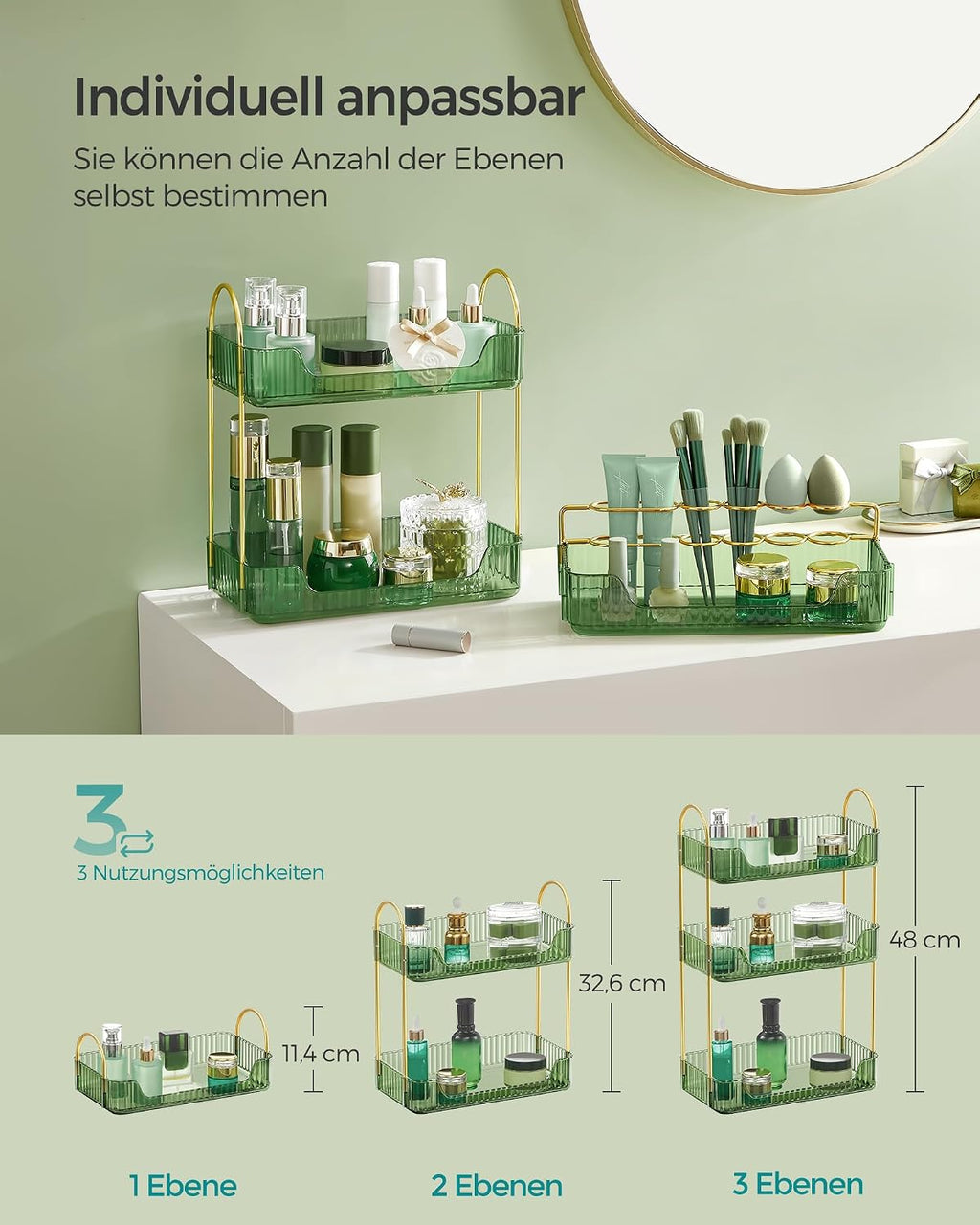 SONGMICS Make-up Organizer Kosmetik Aufbewahrung 3 Ebenen 2 Zubehoertypen