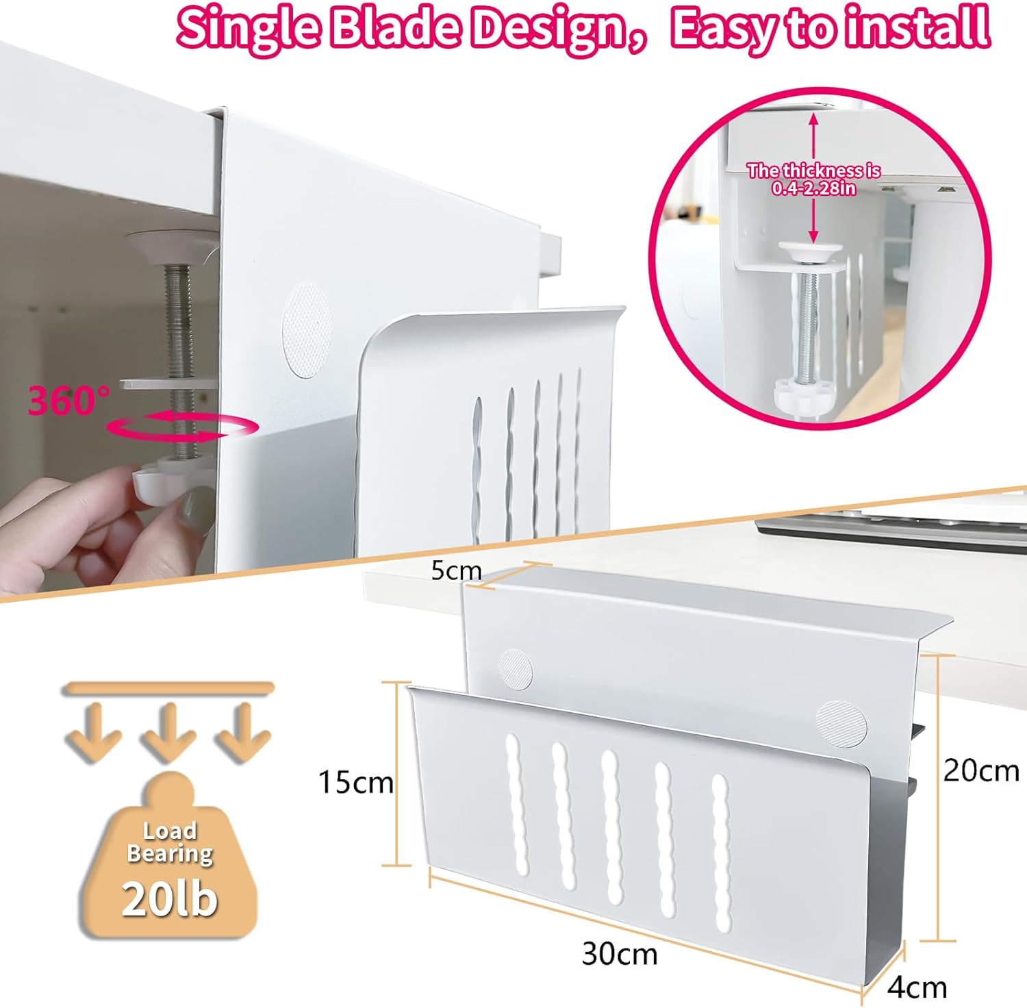 Laptophalter zum Einhaengen unter Tisch Stahl schwarz Schreibtisch Organizer