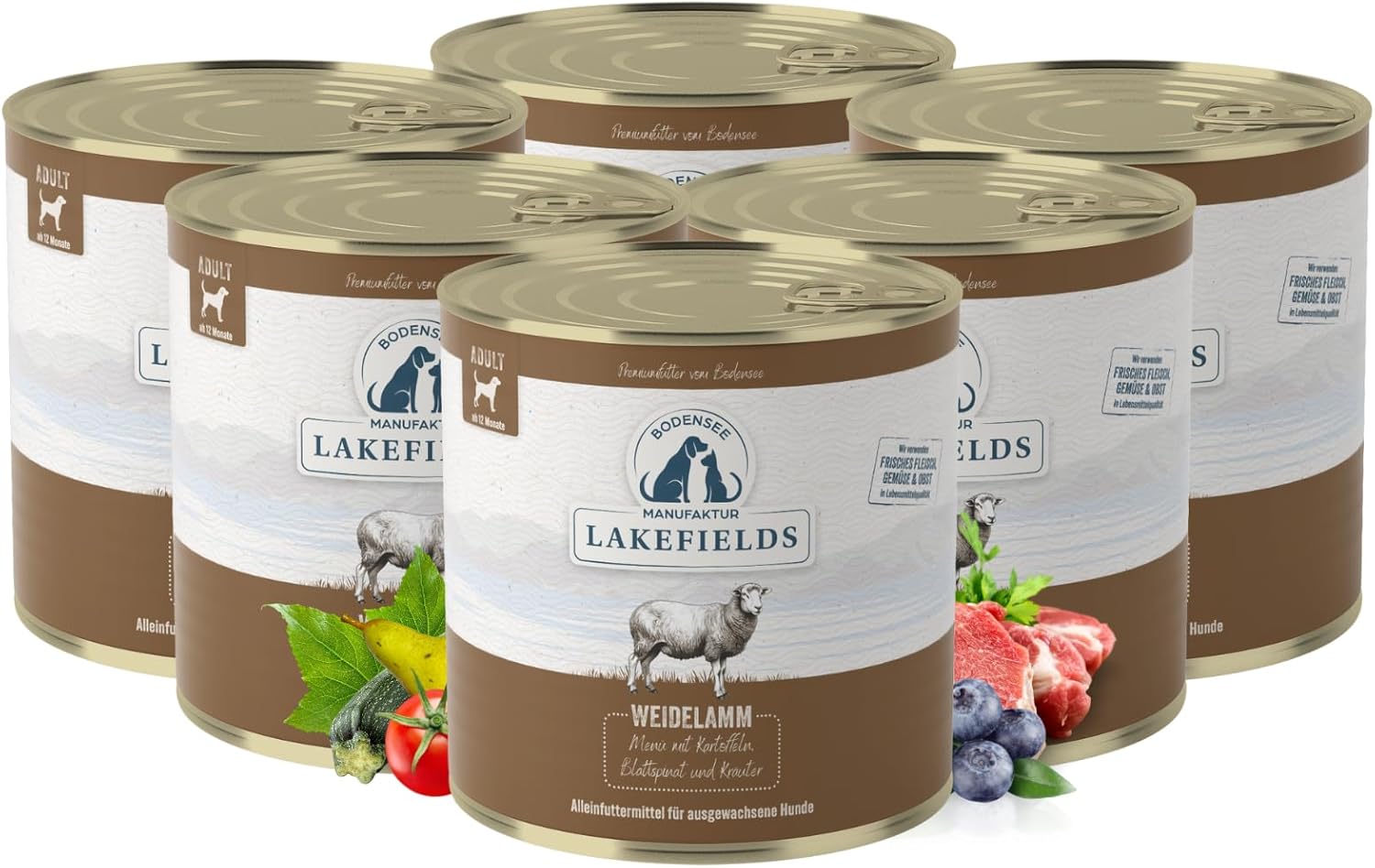 Lakefields Hundefutter nass Lamm 60% 6 x getreidefrei