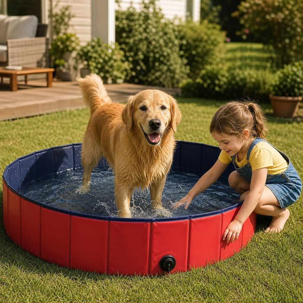 lionto faltbarer Hundepool Ø 80 cm Hoehe 20 cm PVC kratzfest Anti-Rutsch 80cm-120