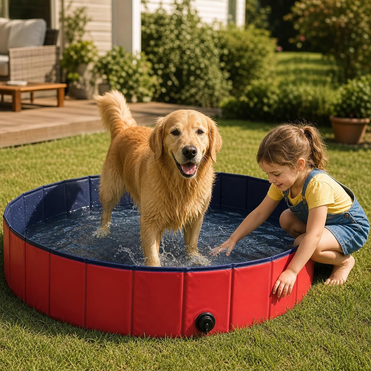 lionto faltbarer Hundepool Ø 80 cm Hoehe 20 cm PVC kratzfest Anti-Rutsch 80cm-120
