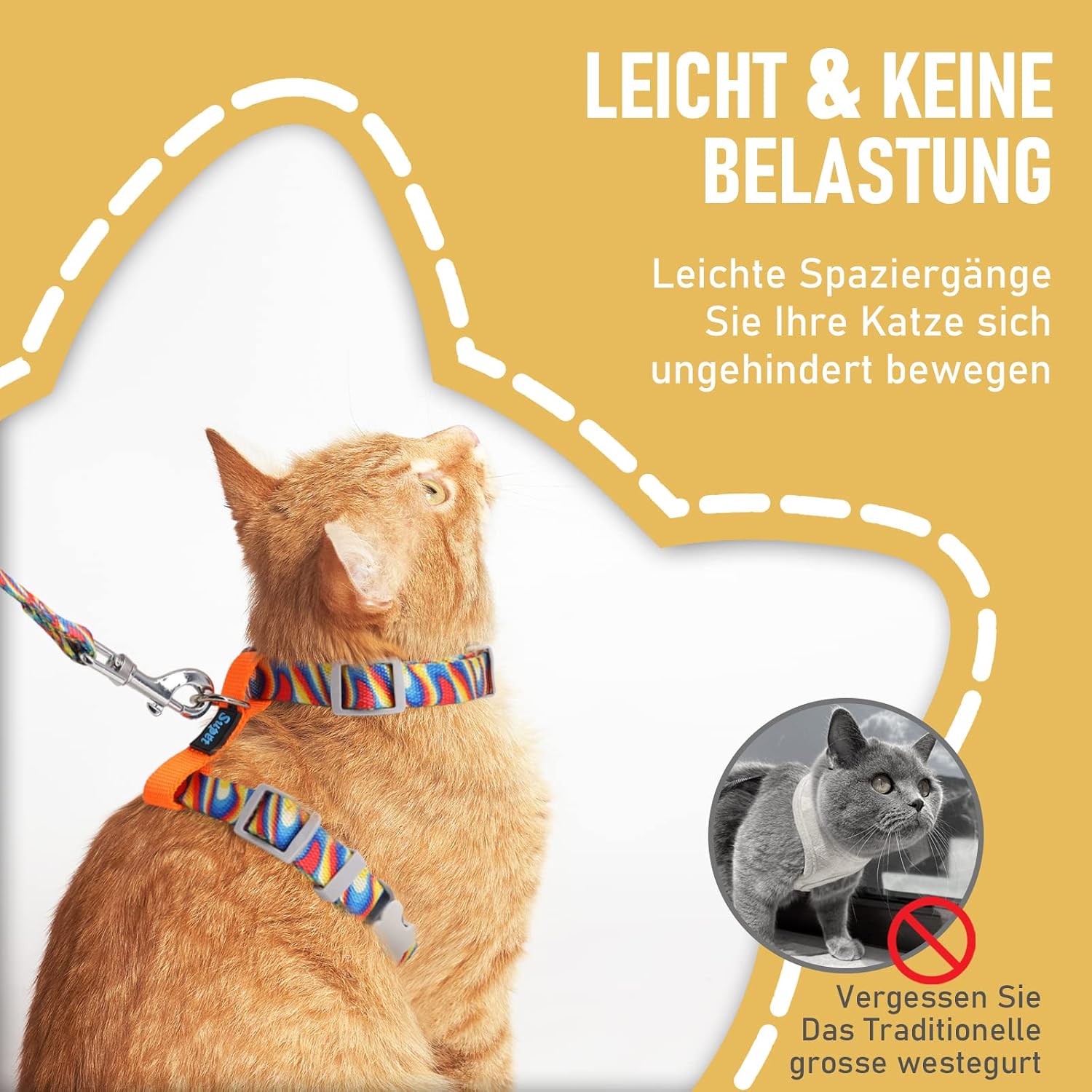 Supet Katzengeschirr verstellbar 33cm-53,3cm ausbruchsicher Weste mit Leine