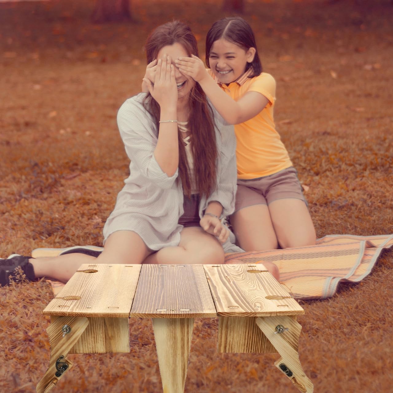 GANAZONO Klapptisch Holz mit Weinhalter Picknick Klappbar Tragbar